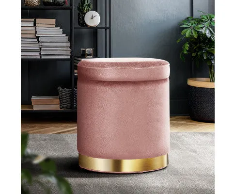 Round Velvet Ottoman Foot Stool Foot Rest Pouffe Pouf Padded Seat Living Room - Pink