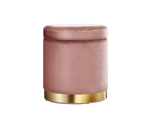 Round Velvet Ottoman Foot Stool Foot Rest Pouffe Pouf Padded Seat Living Room - Pink