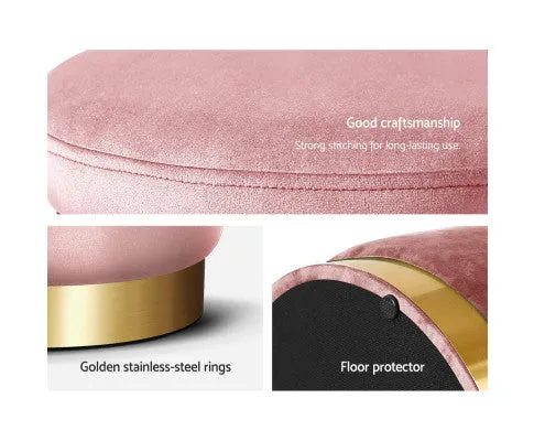 Round Velvet Ottoman Foot Stool Foot Rest Pouffe Pouf Padded Seat Living Room - Pink
