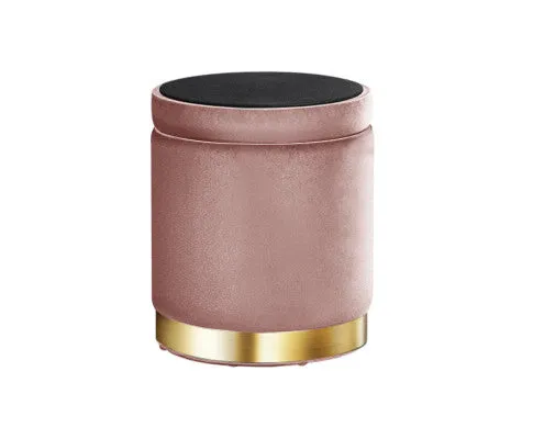 Round Velvet Ottoman Foot Stool Foot Rest Pouffe Pouf Padded Seat Living Room - Pink