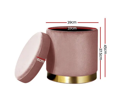 Round Velvet Ottoman Foot Stool Foot Rest Pouffe Pouf Padded Seat Living Room - Pink