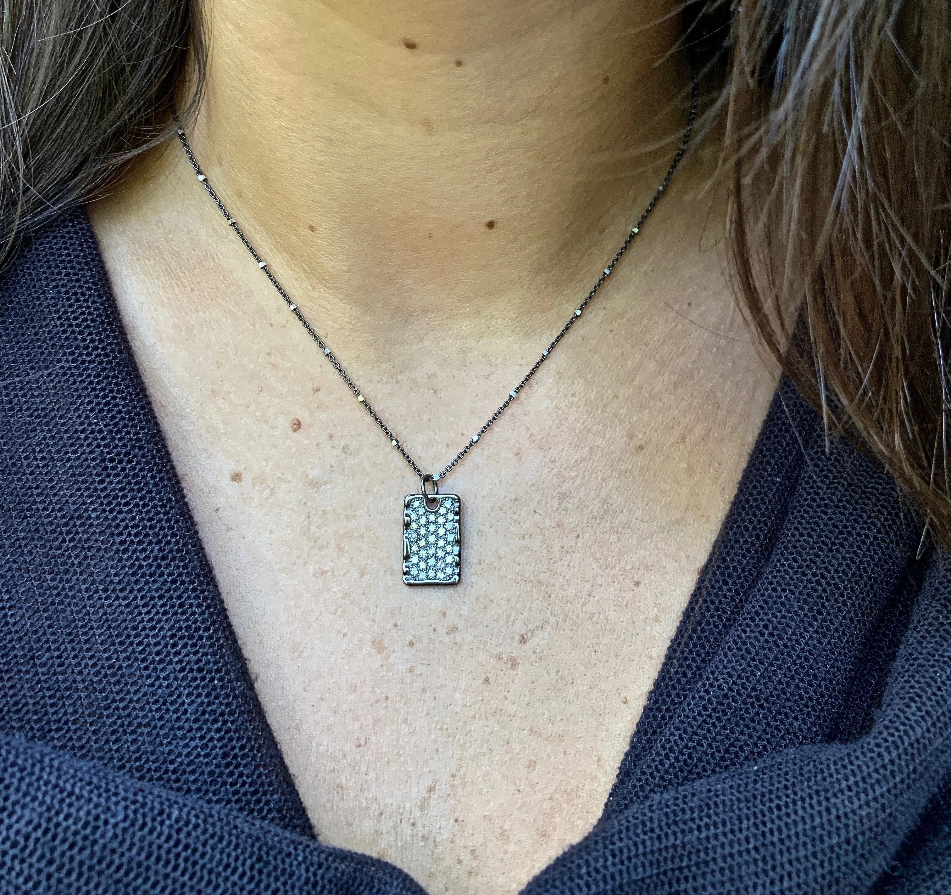 Scattered Diamond Dog Tag Necklace