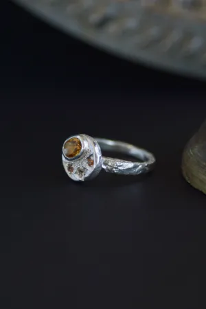 Sculpture Citrine & Sapphire Silver Ring 1247-4