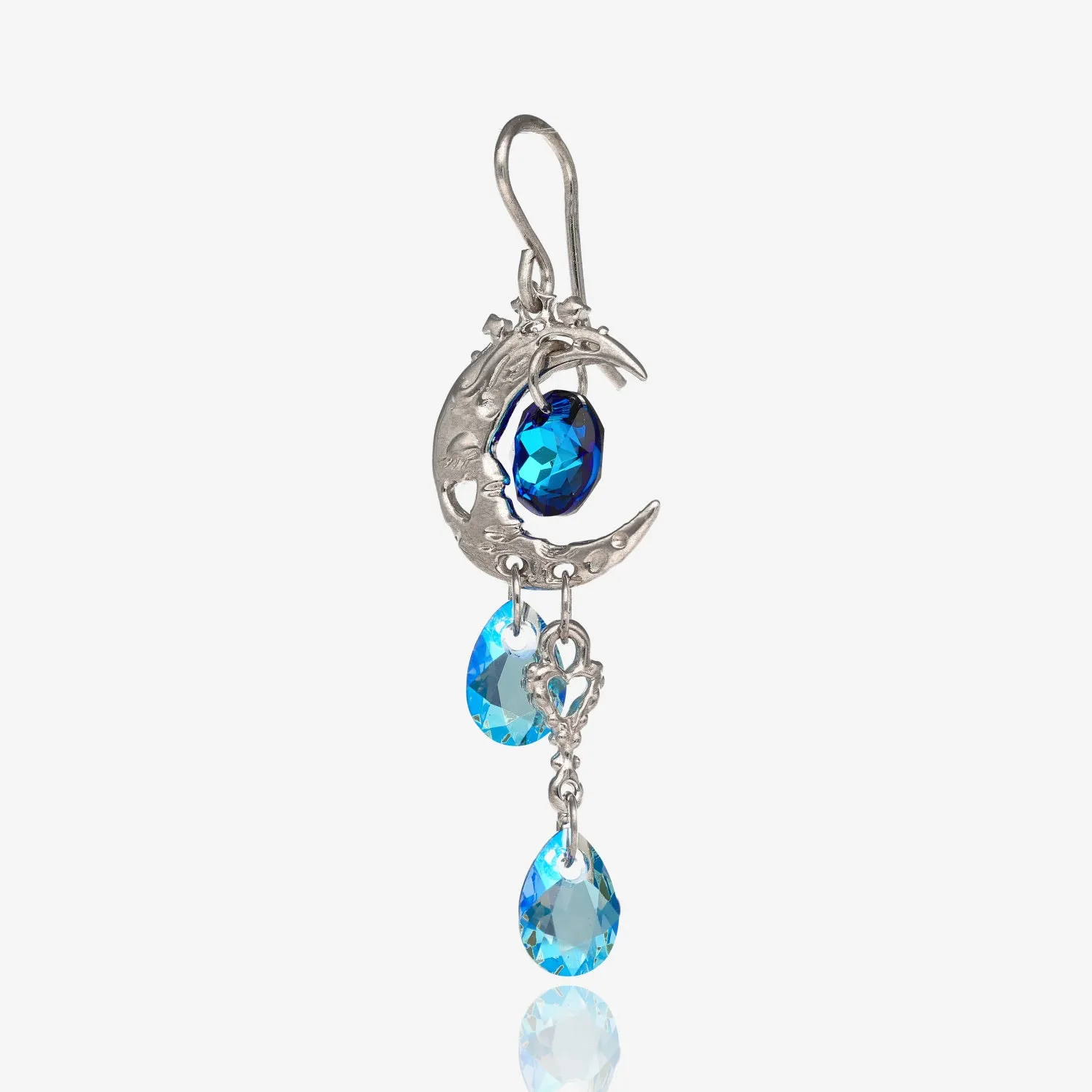Silver Crystal Dangle Earrings, Blue Moon
