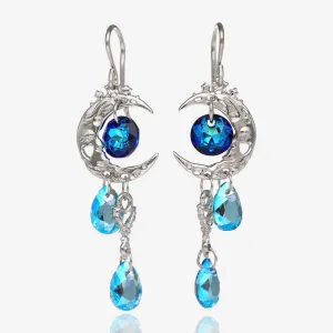 Silver Crystal Dangle Earrings, Blue Moon
