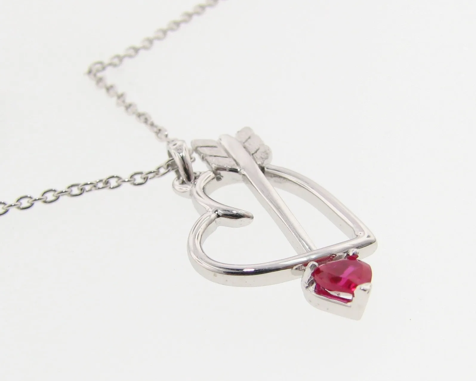 Silver Heart Gemstone Necklace, Bejeweled Heart & Arrow