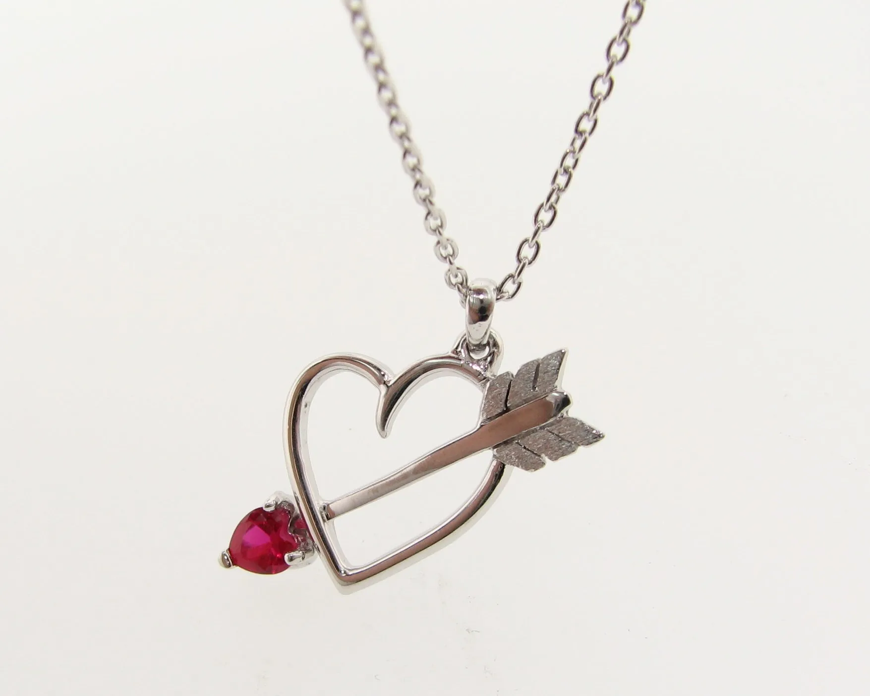 Silver Heart Gemstone Necklace, Bejeweled Heart & Arrow