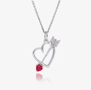 Silver Heart Gemstone Necklace, Bejeweled Heart & Arrow
