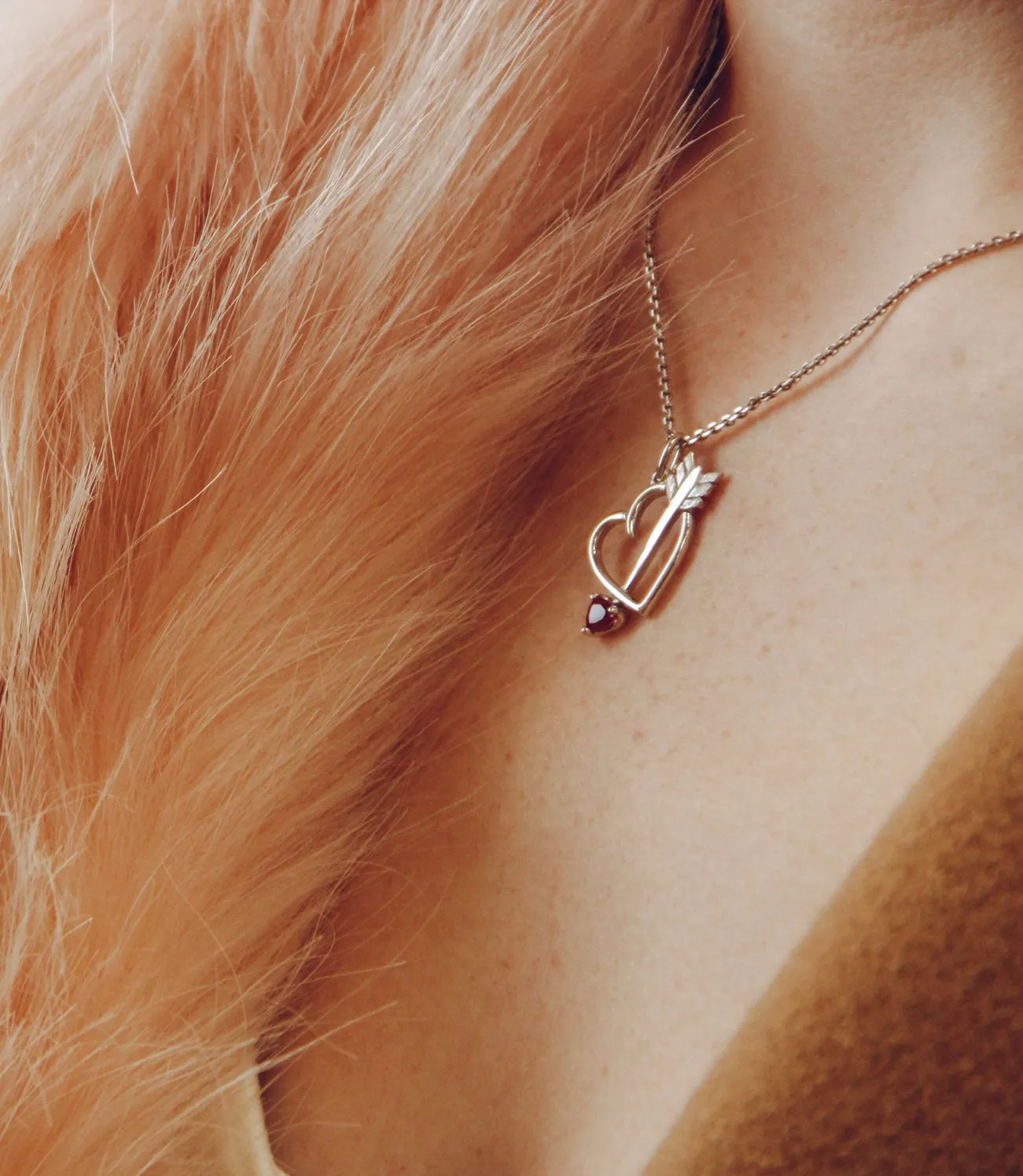 Silver Heart Gemstone Necklace, Bejeweled Heart & Arrow