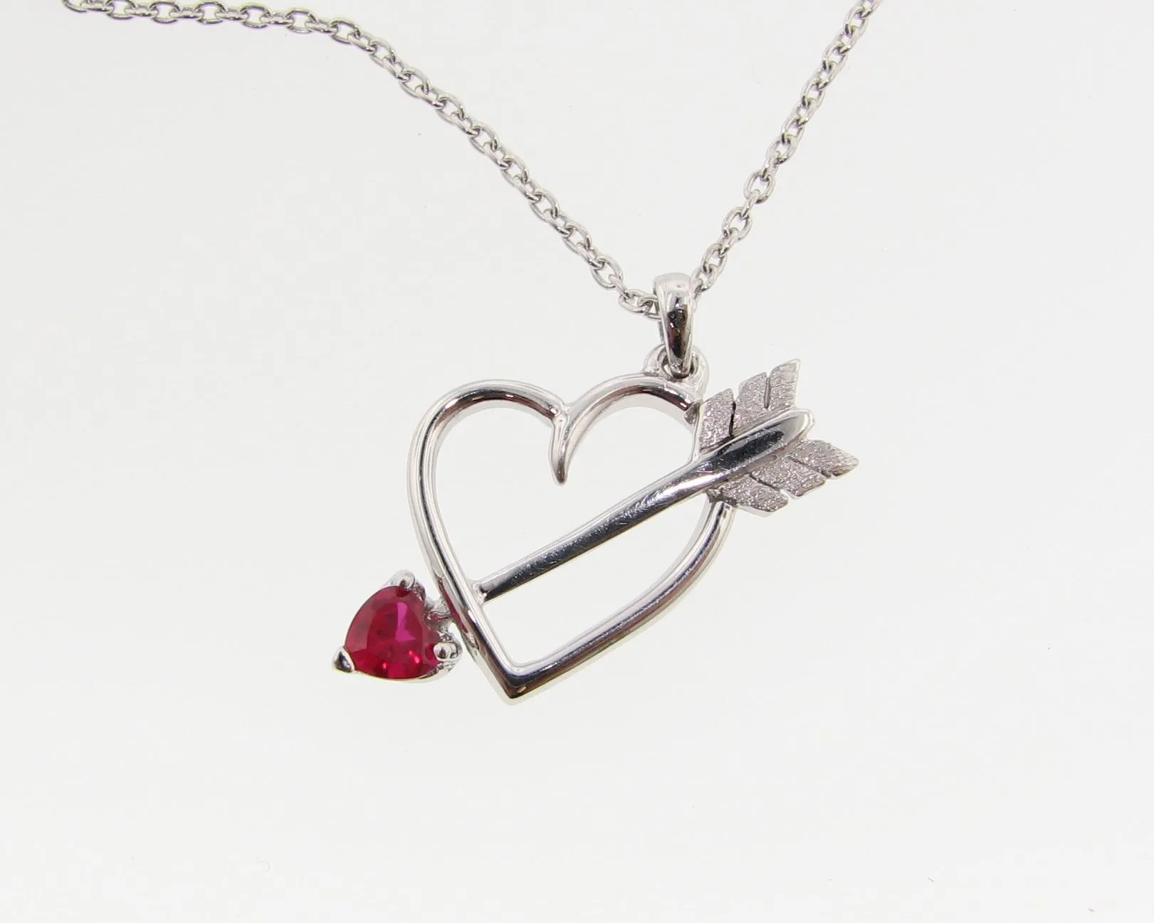 Silver Heart Gemstone Necklace, Bejeweled Heart & Arrow