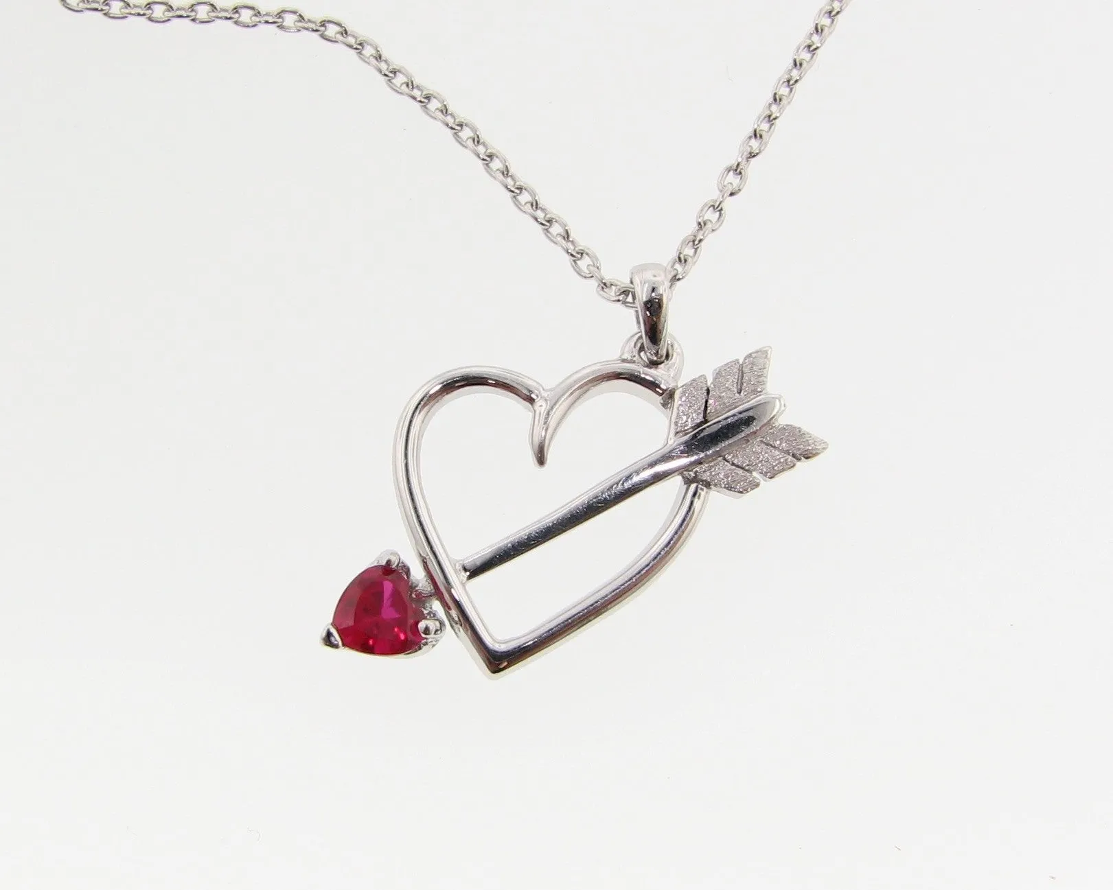 Silver Heart Gemstone Necklace, Bejeweled Heart & Arrow