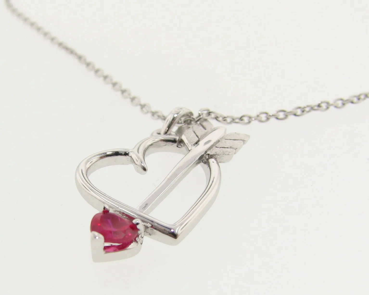 Silver Heart Gemstone Necklace, Bejeweled Heart & Arrow