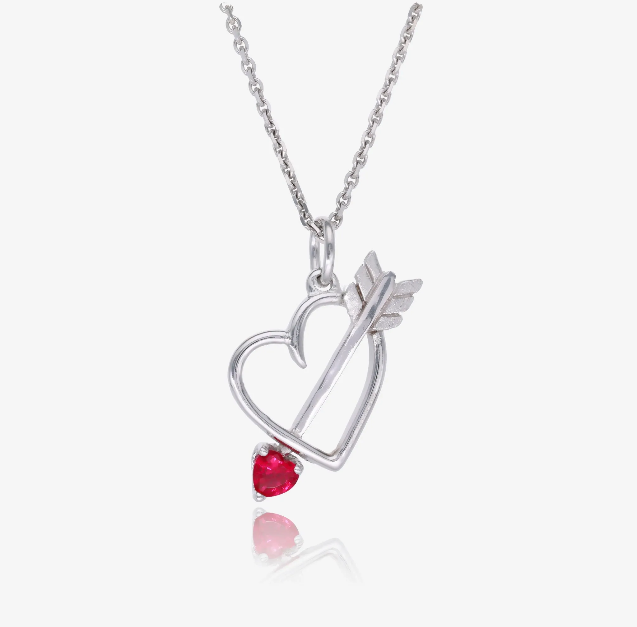 Silver Heart Gemstone Necklace, Bejeweled Heart & Arrow