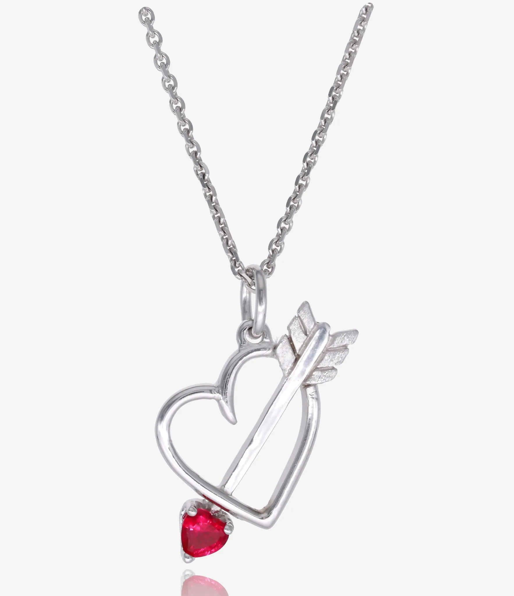 Silver Heart Gemstone Necklace, Bejeweled Heart & Arrow
