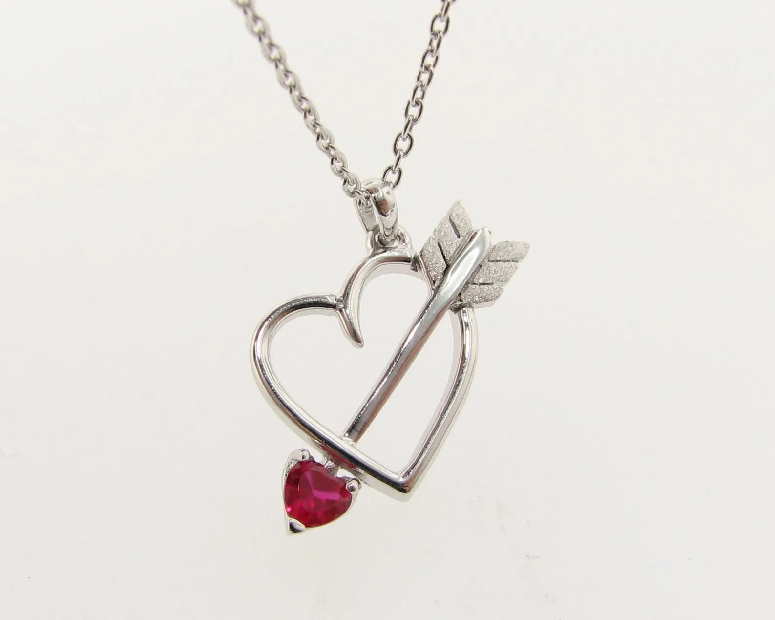 Silver Heart Gemstone Necklace, Bejeweled Heart & Arrow