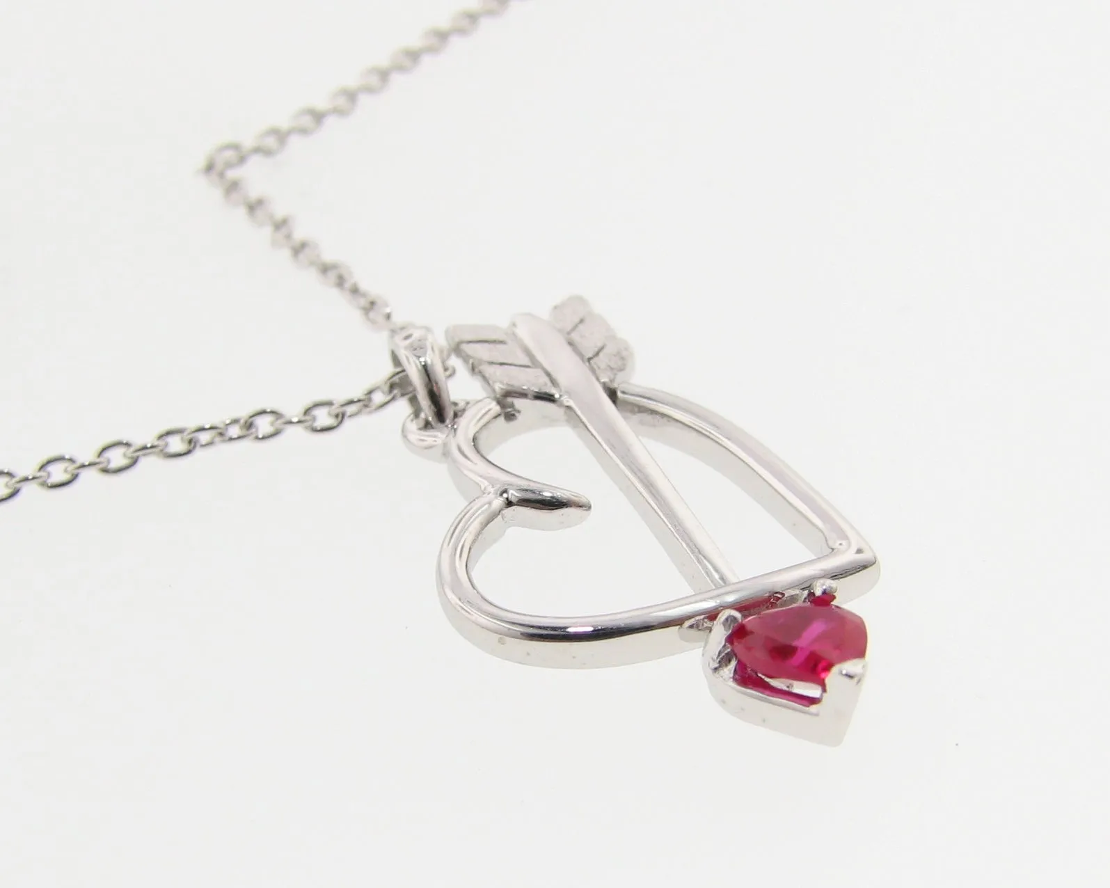 Silver Heart Gemstone Necklace, Bejeweled Heart & Arrow