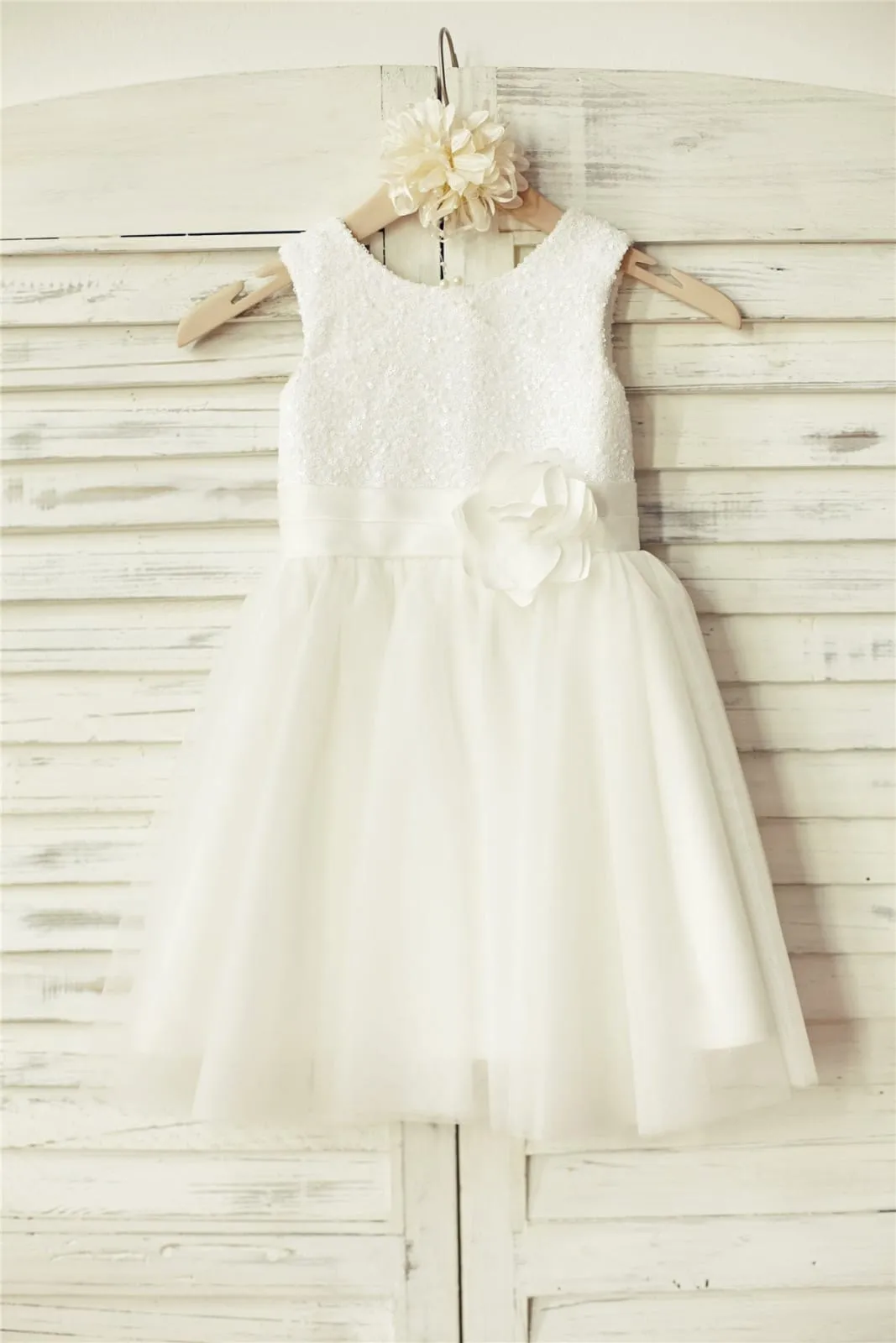 Silver Sequin Gray Tulle Flower Girl Dress