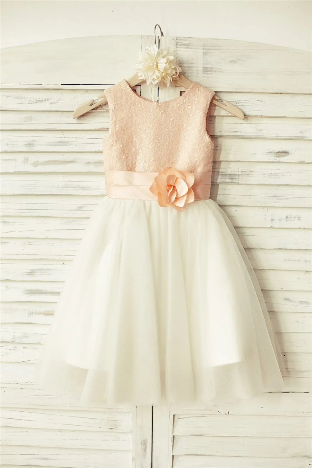 Silver Sequin Gray Tulle Flower Girl Dress