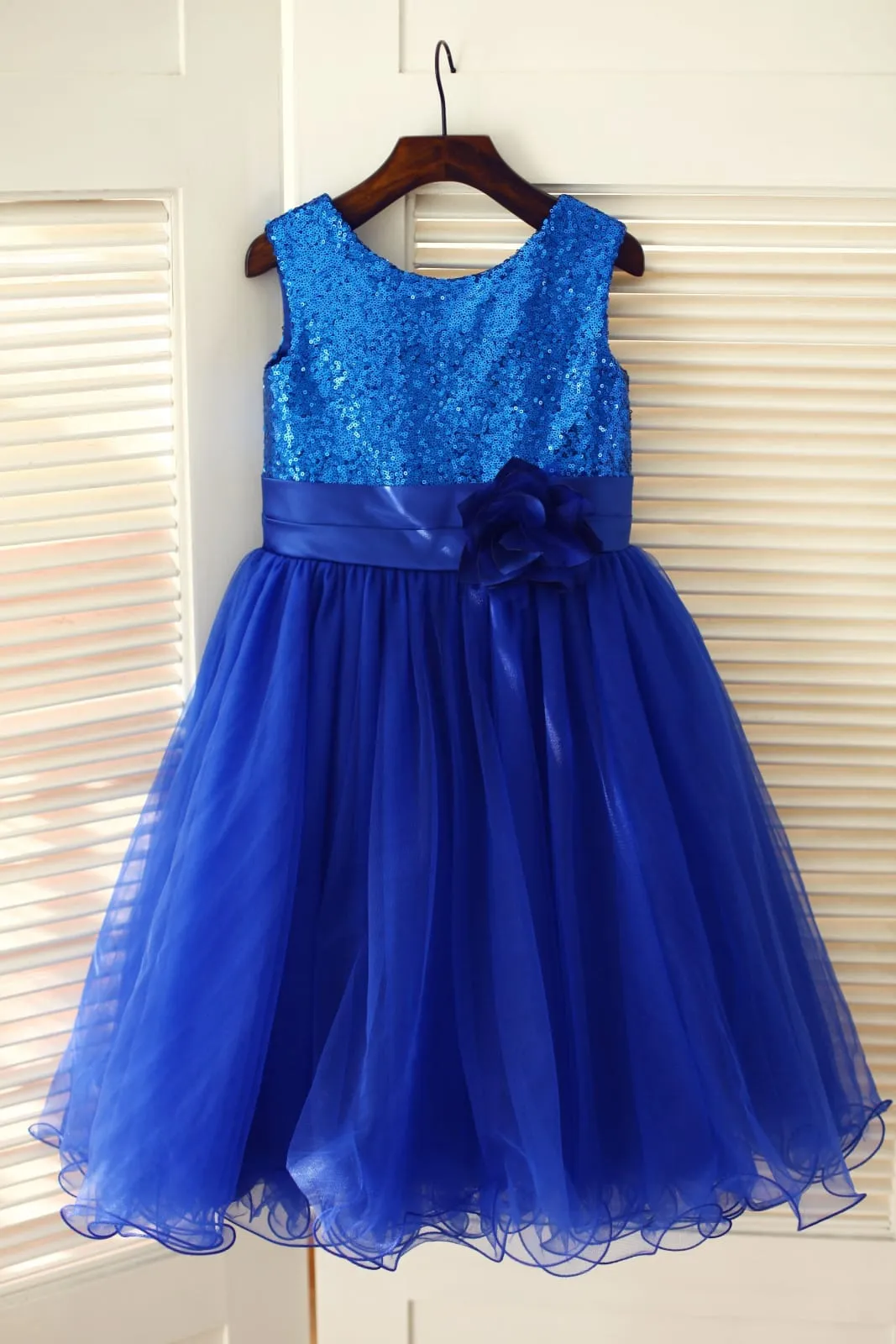 Silver Sequin Gray Tulle Flower Girl Dress