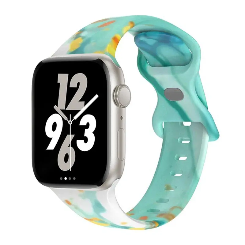 Soft Silicone Printed Floral Apple Watch Band