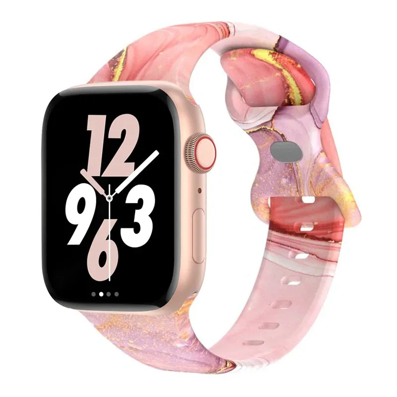 Soft Silicone Printed Floral Apple Watch Band