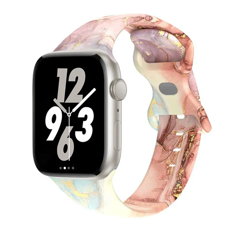 Soft Silicone Printed Floral Apple Watch Band