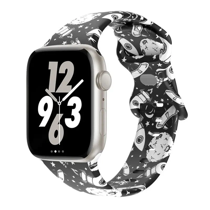 Soft Silicone Printed Floral Apple Watch Band