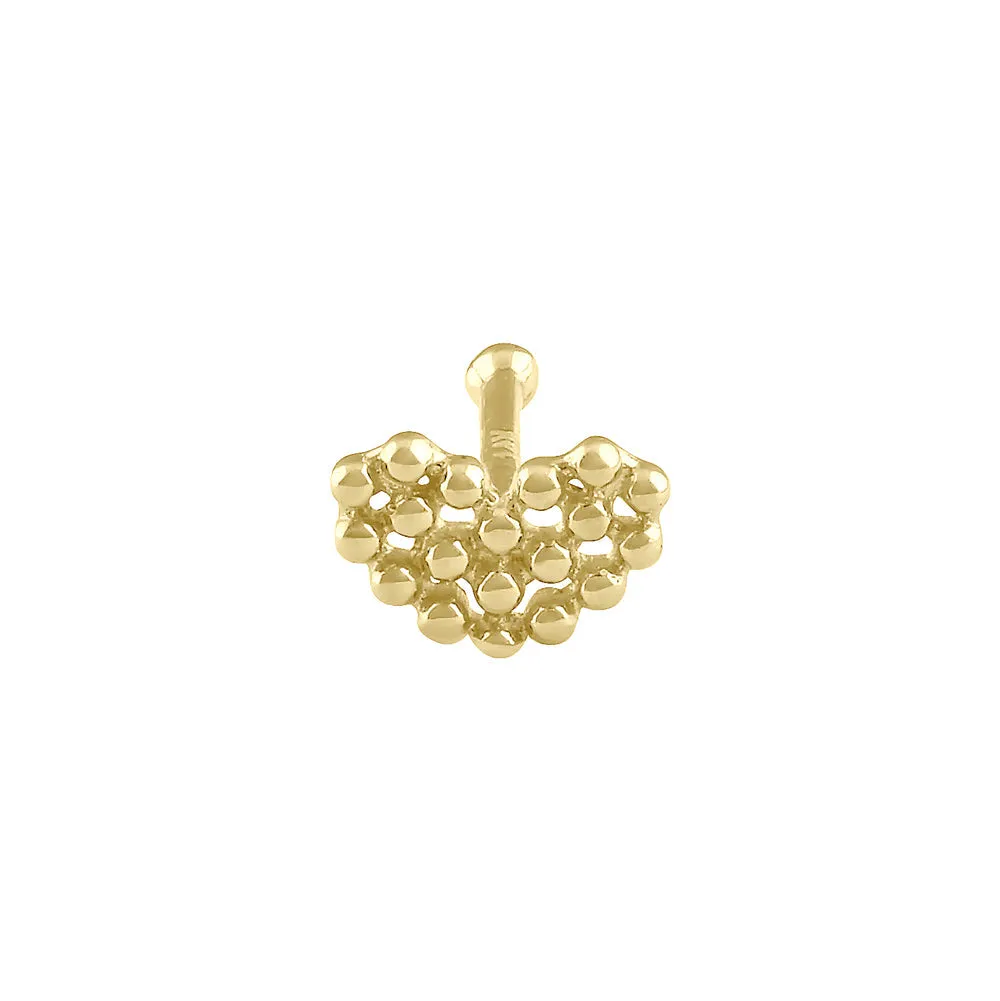 Solid 14K Gold Dotted Heart Nose Stud