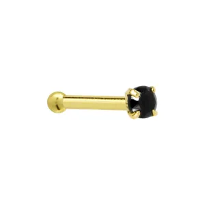 Solid 14KT Yellow Gold 2mm Black Cubic Zirconia Nose Bone