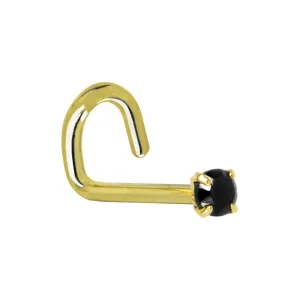 Solid 14KT Yellow Gold 2mm Black Cubic Zirconia Nose Screw Ring