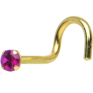 Solid 14KT Yellow Gold 2mm Red Cubic Zirconia Solitaire Nose Ring2mm prong