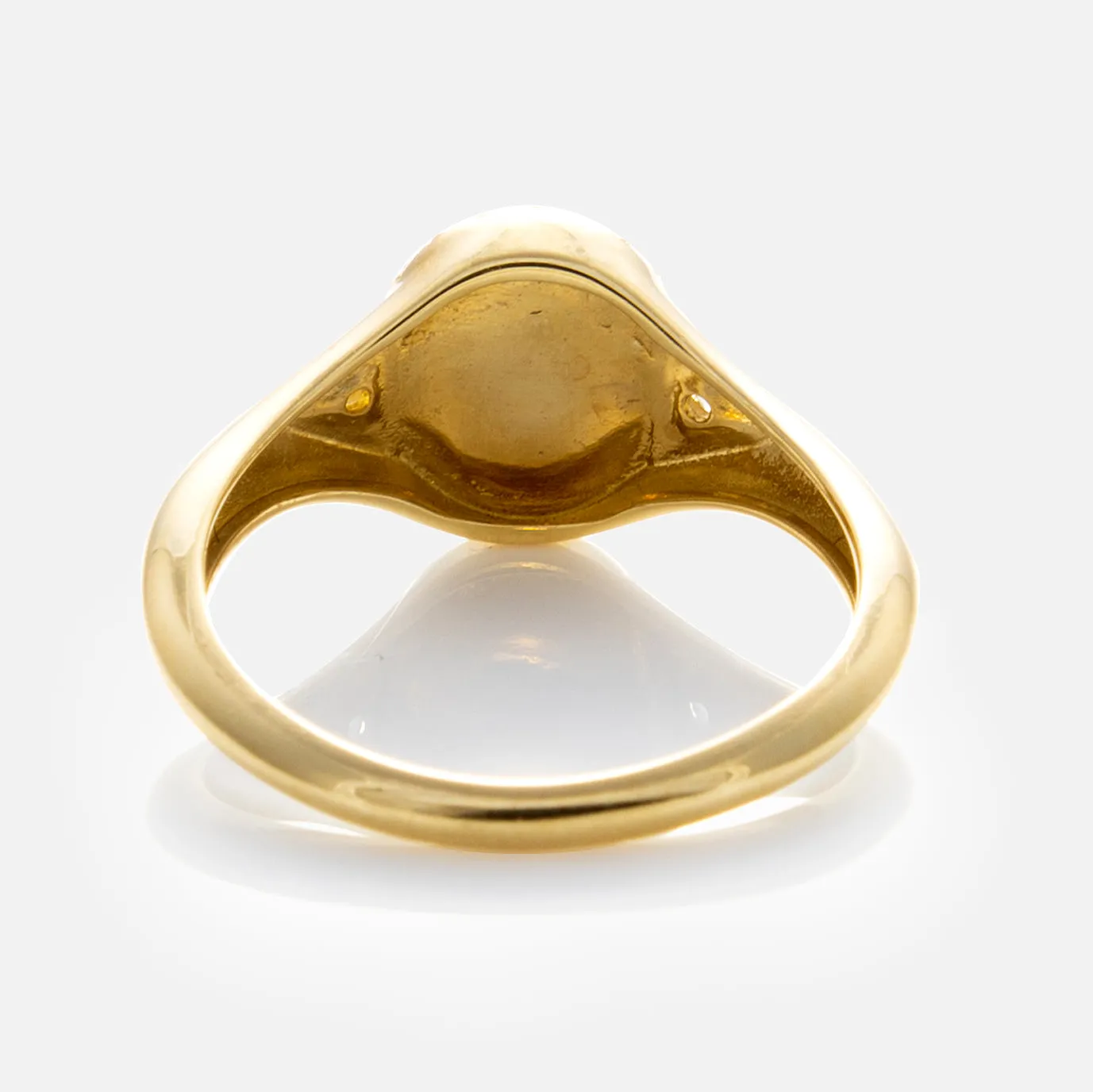 Solid Gold White Topaz Etched Signet Pinky Ring