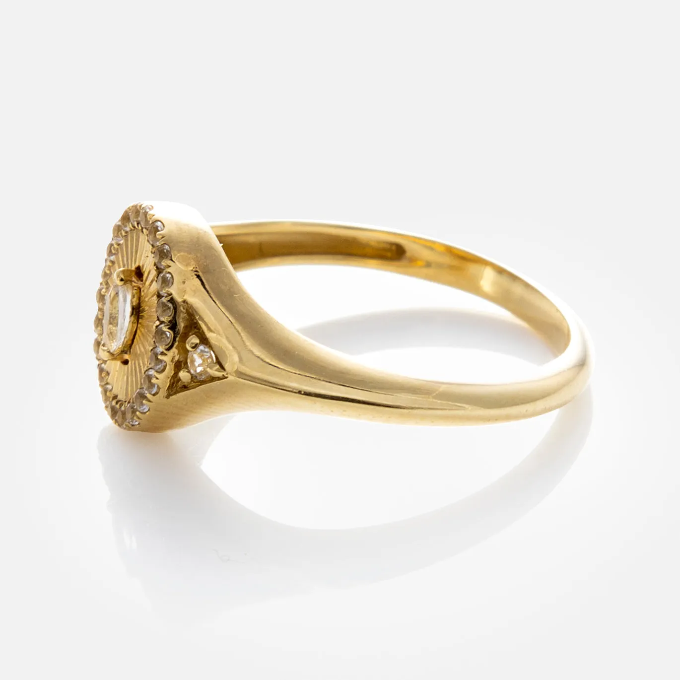 Solid Gold White Topaz Etched Signet Pinky Ring