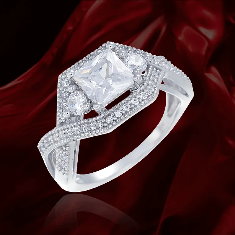 Sparkling Square Stone with Accented Setting