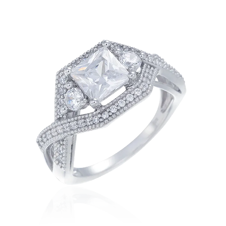 Sparkling Square Stone with Accented Setting