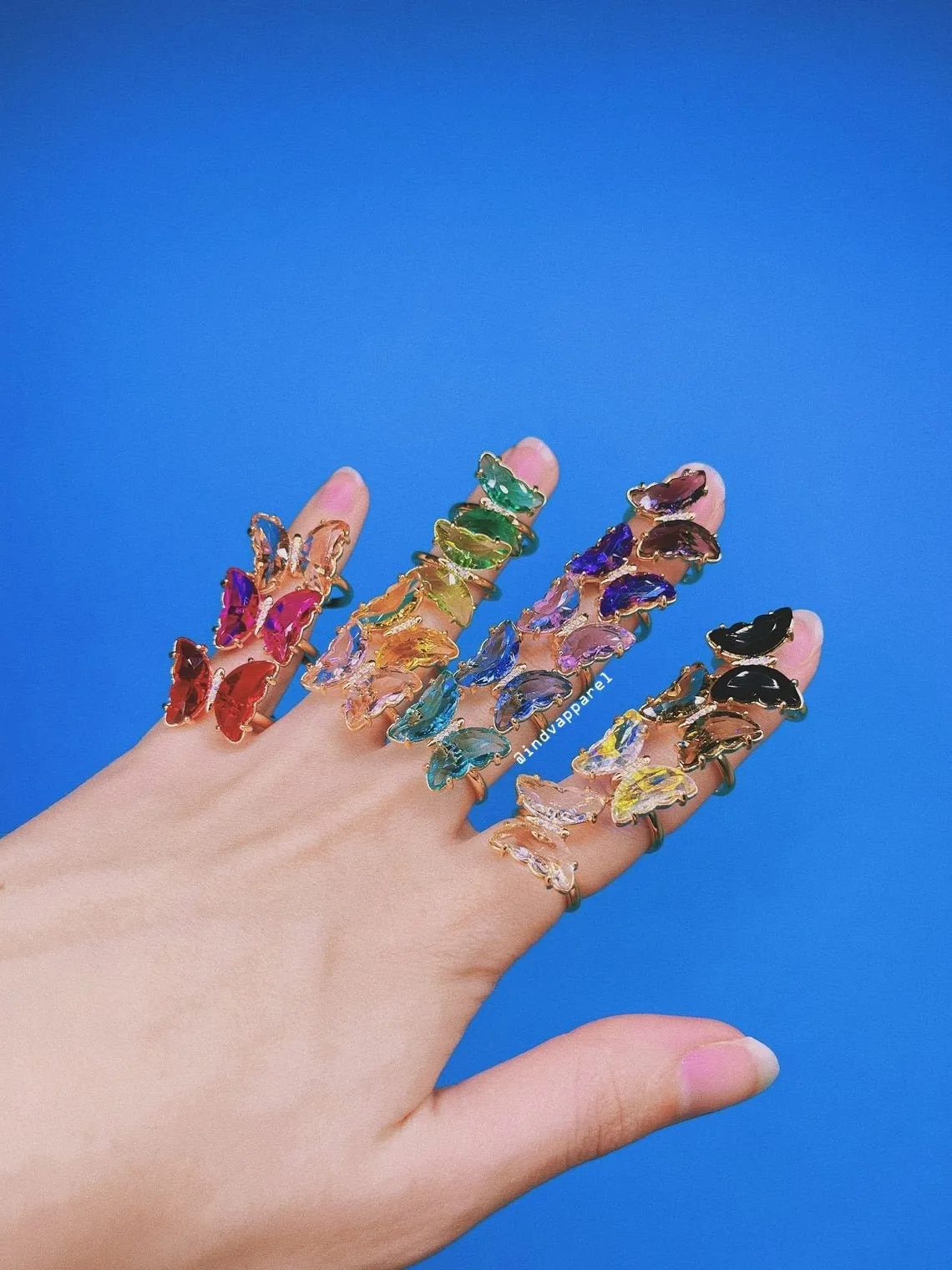 Spinning Crystal Glass Butterfly Ring