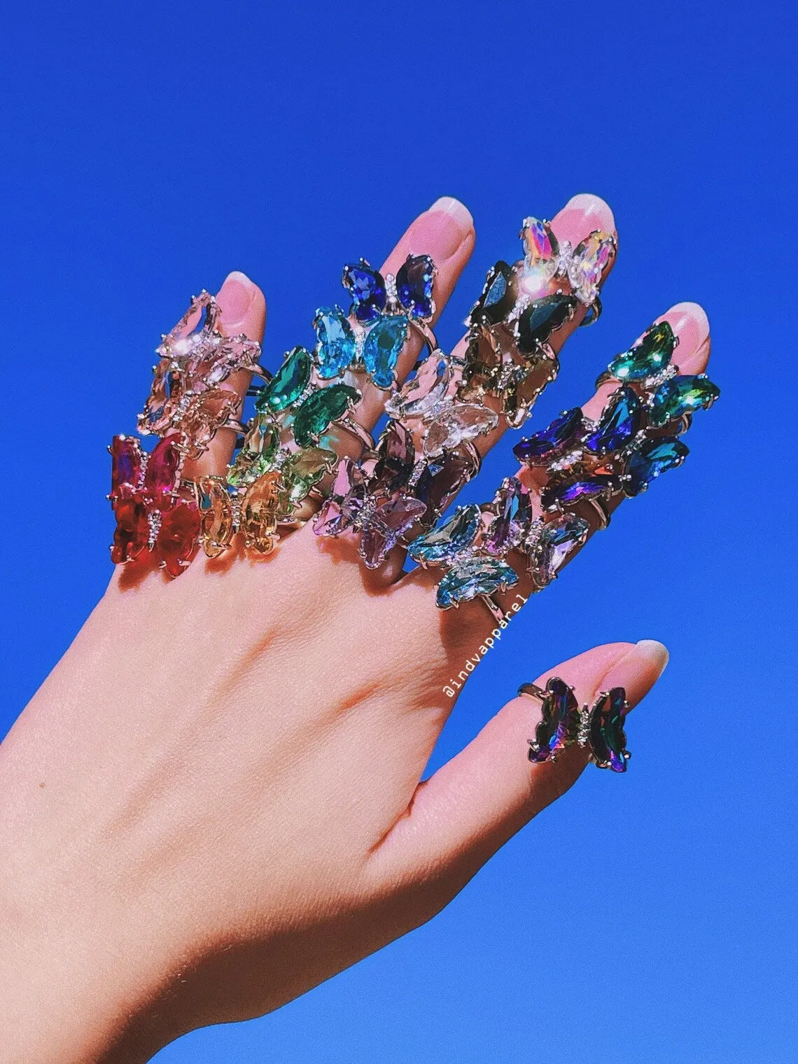 Spinning Crystal Glass Butterfly Ring