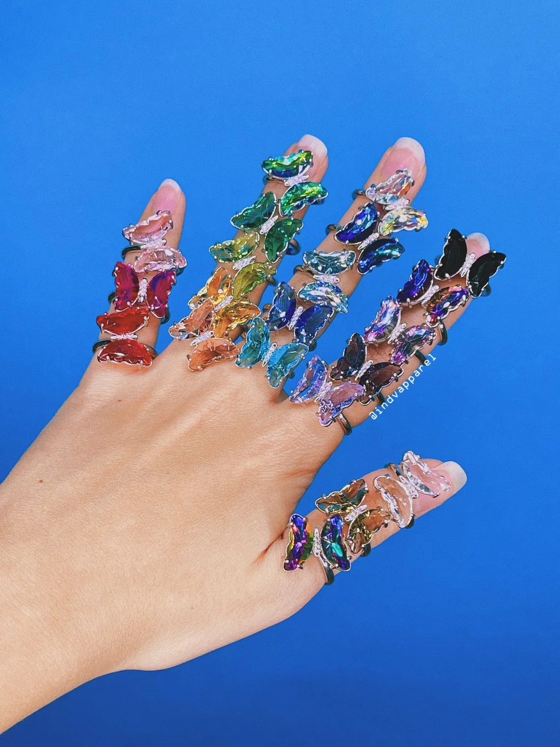Spinning Crystal Glass Butterfly Ring