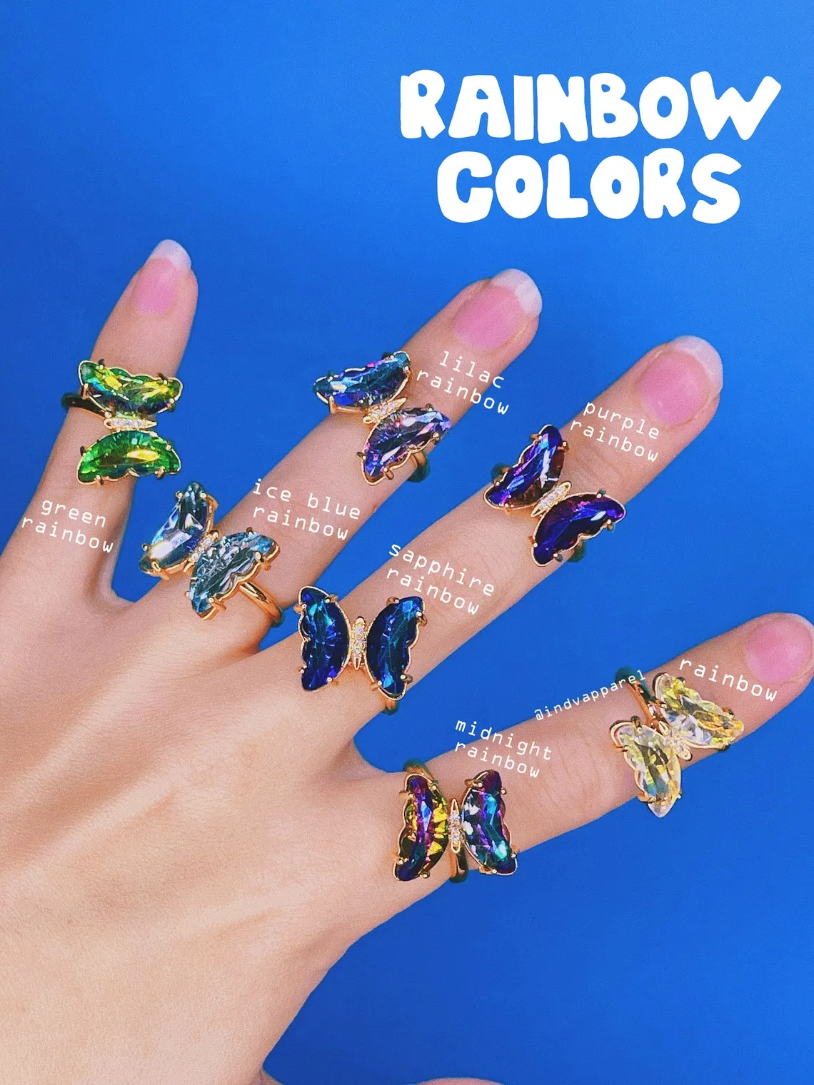 Spinning Crystal Glass Butterfly Ring