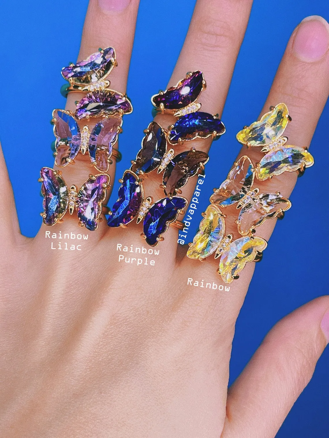 Spinning Crystal Glass Butterfly Ring