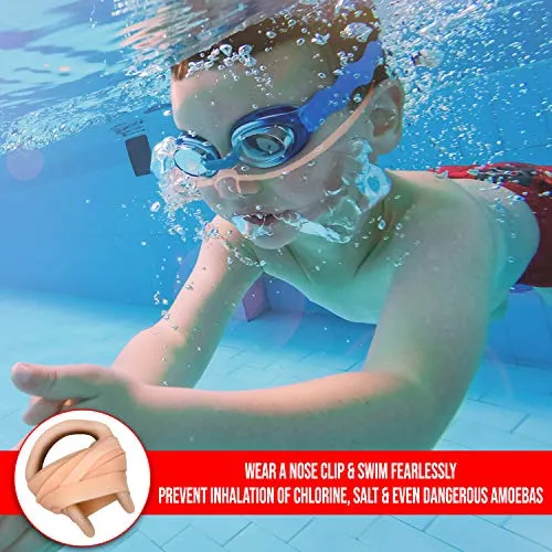 Splaqua Swimming Nose Clip with String - Comfortable Soft Latex Plugs for Kids and Adults - Neutral Beige (Two Pack)