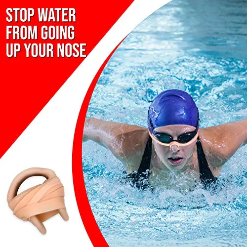 Splaqua Swimming Nose Clip with String - Comfortable Soft Latex Plugs for Kids and Adults - Neutral Beige (Two Pack)