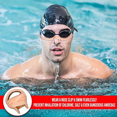 Splaqua Swimming Nose Clip with String - Comfortable Soft Latex Plugs for Kids and Adults - Neutral Beige (Two Pack)