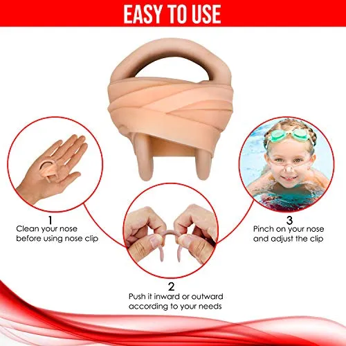 Splaqua Swimming Nose Clip with String - Comfortable Soft Latex Plugs for Kids and Adults - Neutral Beige (Two Pack)