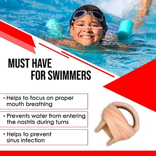 Splaqua Swimming Nose Clip with String - Comfortable Soft Latex Plugs for Kids and Adults - Neutral Beige (Two Pack)