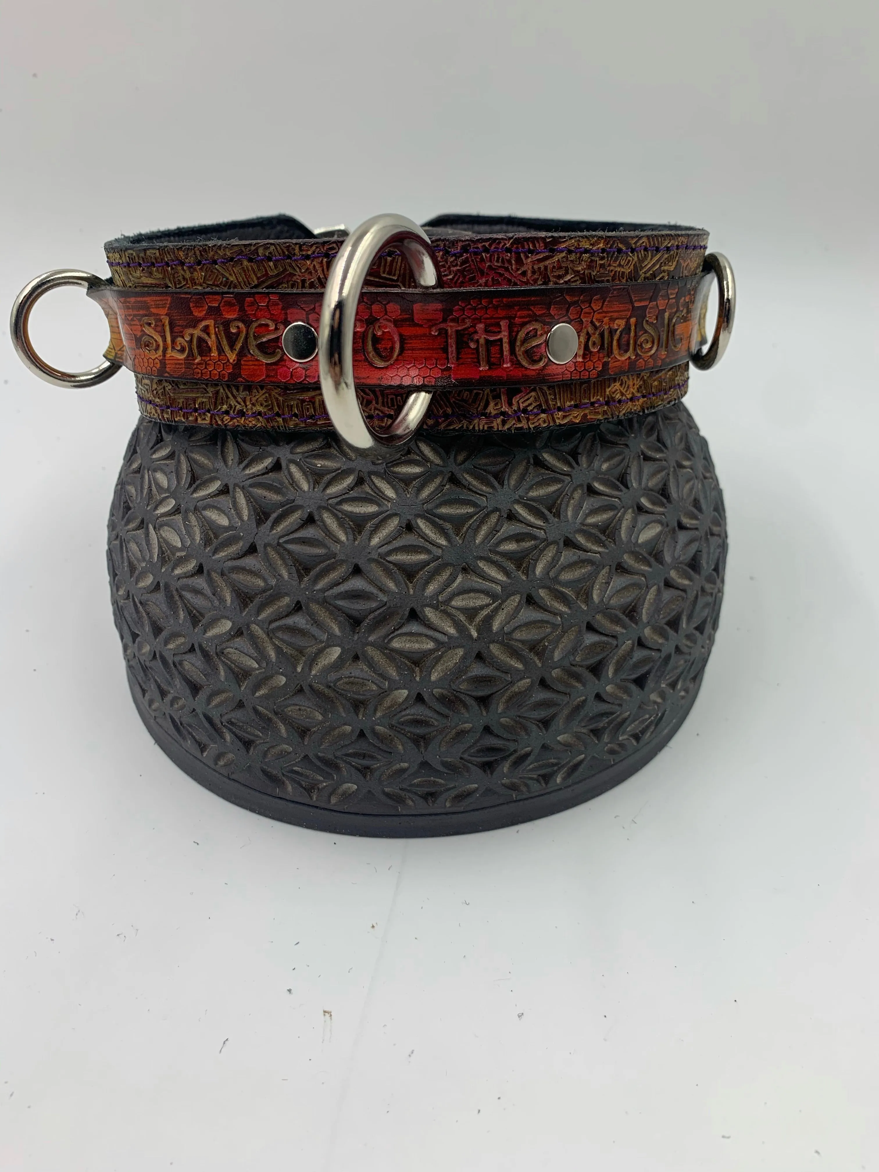 Stamped Leather Bondage Gear - Collar and Lined Leash