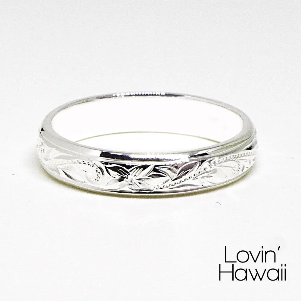 Sterling Silver Hawaiian Rings, Hand Engraved with Hawaiian Heritage Design (6MM Width, Dome Style)