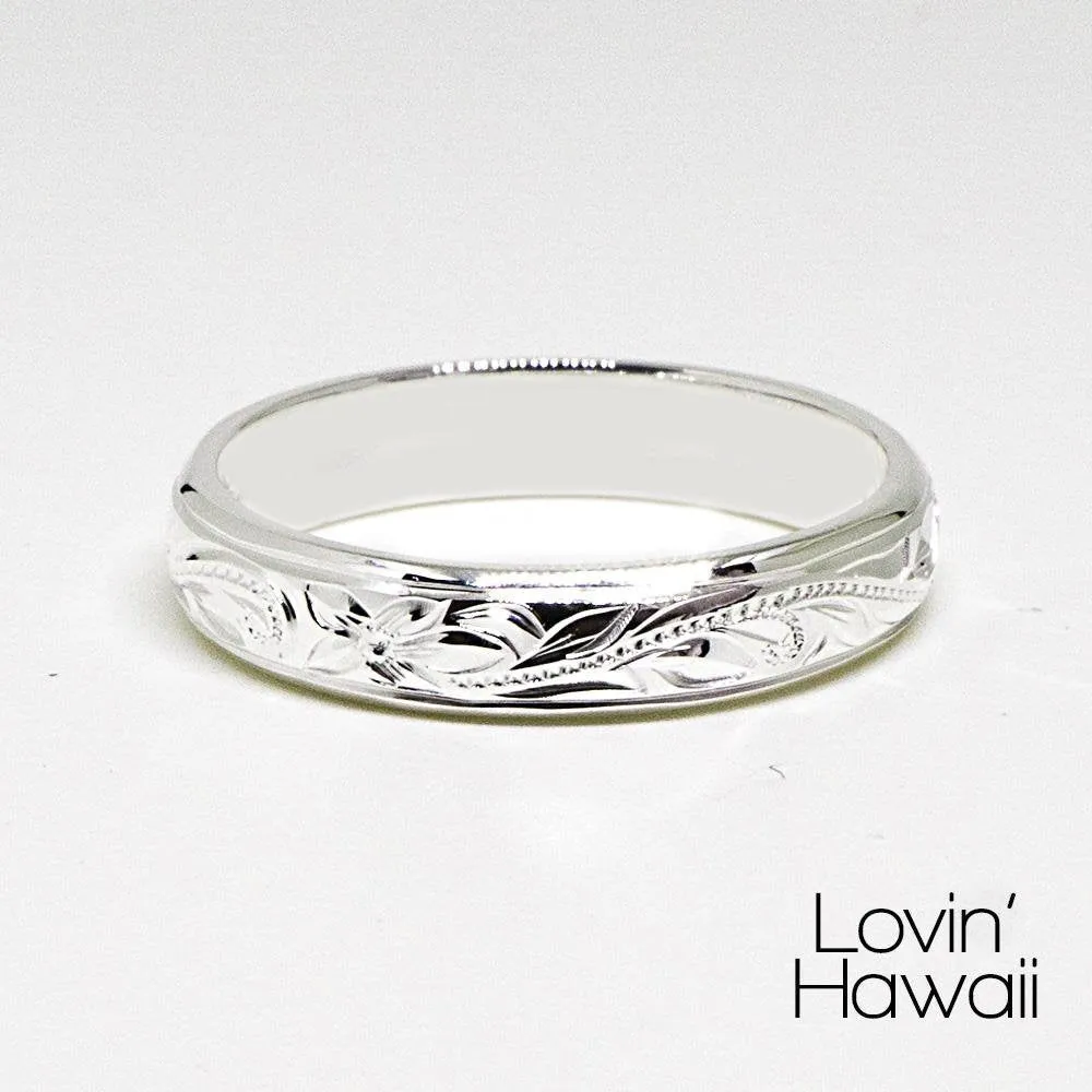 Sterling Silver Hawaiian Rings, Hand Engraved with Hawaiian Heritage Design (6MM Width, Dome Style)