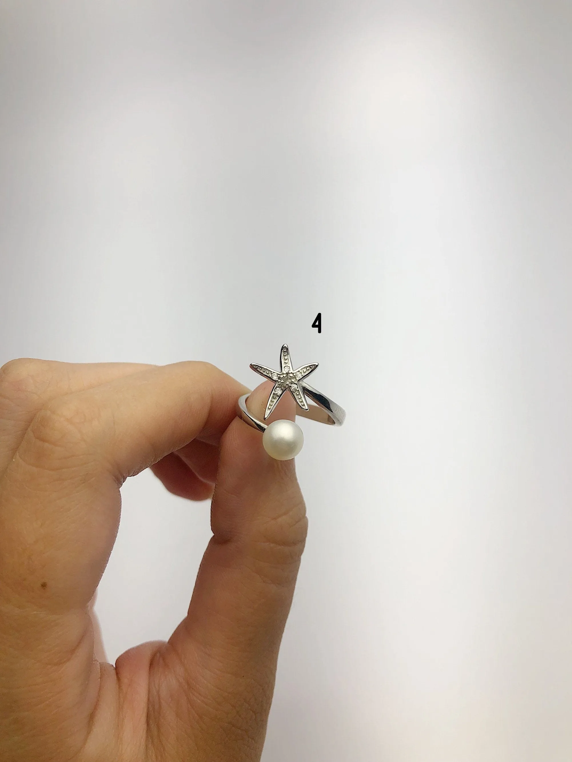 Sterling Silver Pearl Starfish rings - (867 No. 1-4)