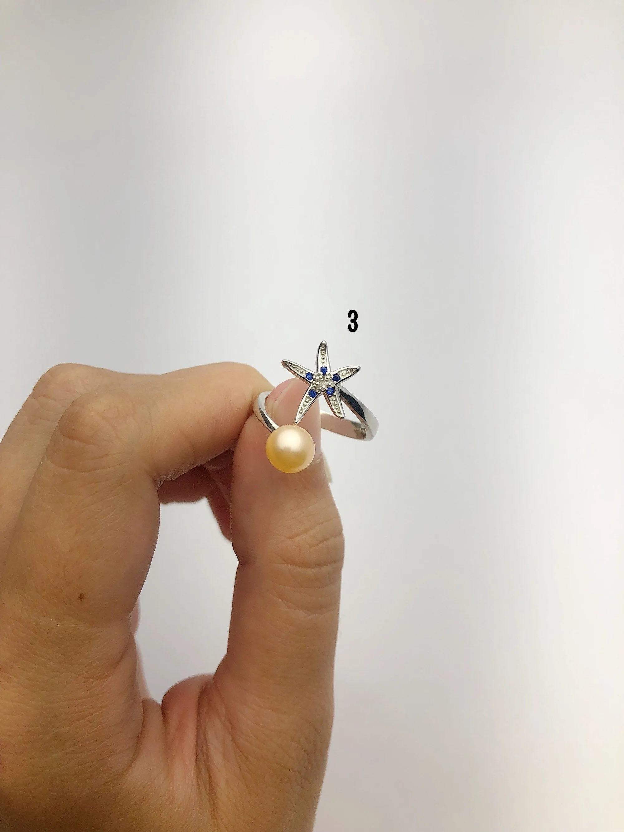 Sterling Silver Pearl Starfish rings - (867 No. 1-4)